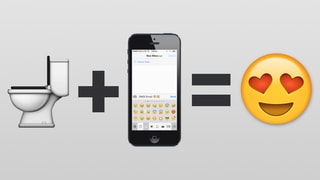 Eine Toilette, ein Smartphone und ein Liebes-Emoji
