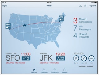 Screenshot App für Piloten:  Eine Karte der USA mit Flugrouten.
