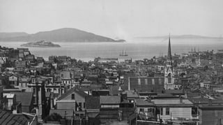 Circa 1890: Die Aussicht über die Bucht von San Francisco, Kalifornien.