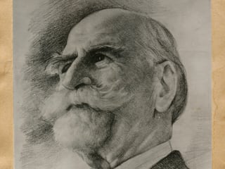 Dr. Ernest Guglielminetti auf einer Zeichnung von Vivaldi Martini. 