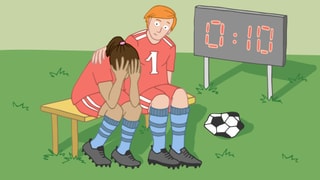 Ein Mann legt den Arm um eine Frau, die neben ihm auf einer Bank sitzt. Daneben liegt ein Fussball. Ein Mann legt den Arm um eine Frau, die neben ihm auf einer Bank sitzt. Daneben liegt ein Fussball.