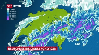 Karte der Schweiz mit den erwarteten Schneemengen.