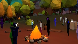 Ein virtuelles Lagerfeuer, umgeben von Avataren. Ein virtuelles Lagerfeuer, umgeben von Avataren.