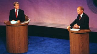 Jimmy Carter und Richard Nixon bei der ersten TV-Debatte im Wahlkampf 1976.