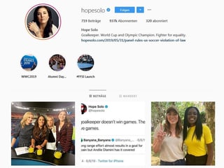 Das Instagram-Profil von Hope Solo.