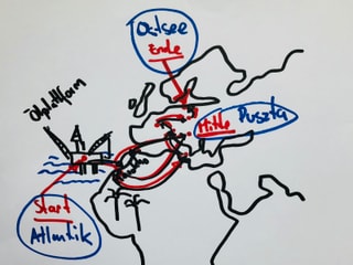 Weltkarte mit den Reisedestinationen von Waclaw. 