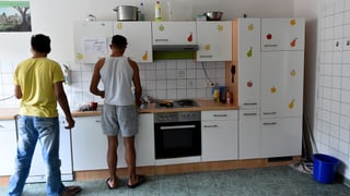 zwei junge Menschen stehen in einer Küche