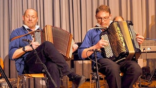 Zwei Akkordeonisten während eines Auftritts.