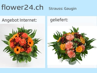 Vergleich Blumensträusse Angebot und tatsächliche LIeferung.