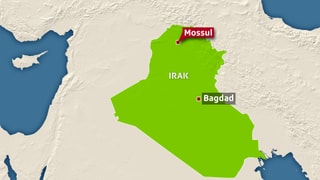 Karte mit Irak, eingezeichnet sind Bagdad und Mossul.