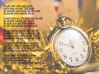 Ein Gedicht auf einem Bild mit einer Taschenuhr.
