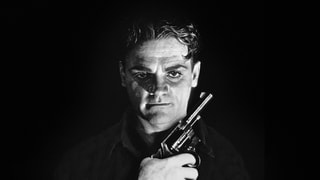 James Cagneys Gesicht mit Pistole in der Hand. 