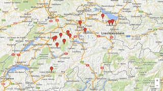 Eine Schweiz-Karte mit jenen Orten, aus denen uns Videos geschickt wurden. 