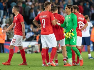 Die Schweizer Natispieler klatschen sich nach dem 0:1 gegen England ab