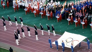 Eröffnungsfeier von Olympia 1980 in Moskau - viele Nationen fehlen.