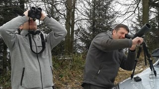 Alois Bissig und Werner Durrer am Stanserhorn am Wildbeobachten.