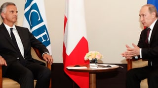 Bundespräsident Didier Burkhalter am 24. Juni  mit Wladimir Putin in Wien, Sitz des Sekretariats der OSZE.