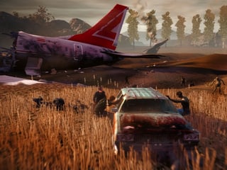 Zombies greifen ein Autowrack an. Zombies greifen ein Autowrack an.