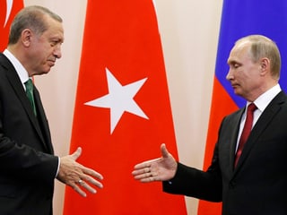 Erdogan und Putin kurz vor dem Händeschütteln.