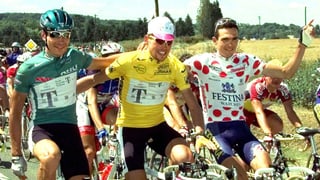 Von links: Erik Zabel, Jan Ullrich, Richard Virenque. Von links: Erik Zabel, Jan Ullrich, Richard Virenque.