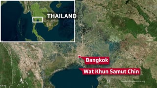 Karte von Bangkok mit der Lage des Wat Khun Samut Chin vor Bangkok.