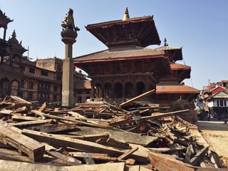 Der zerstörte Patan Durbar Square in Kathmandu wenige Tage nach dem Erdbeben.