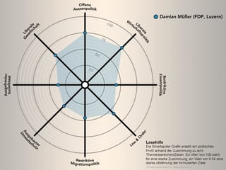 Das politische Profil von Damian Müller schematisch dargestellt.