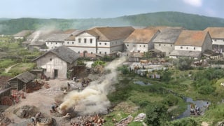 Zeichung von Häusern und Handwerksbetrieben. Zeichung von Häusern und Handwerksbetrieben.