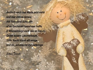 Ein Gedicht auf einem Bild mit einem lachenden Engel.