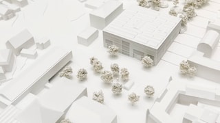 Modellansicht des Zürcher Kunsthauses und der geplante Erweiterungsbau.