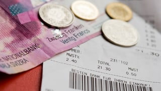 Kassenzettel, darauf liegen ein paar Münzen sowie eine Zwanzigernote. Kassenzettel, darauf liegen ein paar Münzen sowie eine Zwanzigernote.