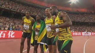 Die Männer-Staffel aus Jamaika macht es den Frauen gleich und gewinnt ebenfalls Gold.
