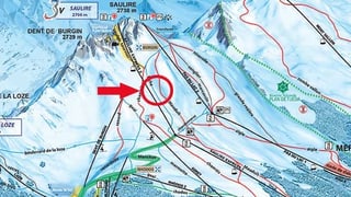 Das Skigebiet von Méribel mit der eingezeichneten Unfallstelle Schumachers am Berg Saulire.