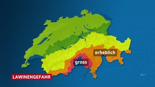 Karte der Schweiz mit der Lawinengefahr.