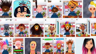 Ein Screenshot verschiedenster Screenshots aus Toca Boca Hair Salon. Ein Screenshot verschiedenster Screenshots aus Toca Boca Hair Salon.