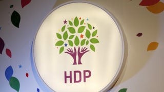 Logo der HDP: ein stilisierter Baum mit grünen Blättern und violettem Stamm