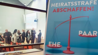 Abstimmungsplakat der CVP-Initiative zur Abschaffung der Heiratsstrafe. Abstimmungsplakat der CVP-Initiative zur Abschaffung der Heiratsstrafe.