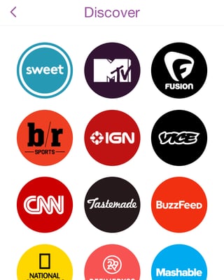 Ein Screenshot mit den Logos von Snapchats Medienpartnern. Ein Screenshot mit den Logos von Snapchats Medienpartnern.