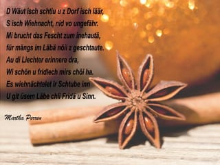 Ein Gedicht auf einem Bild mit Anis und Zimstangen.