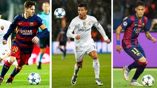 Drei Einzelbilder der Fussballspieler Messi, Ronaldo und Neymar.