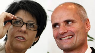 Die beiden abtretenden Nidwaldner Regierungsräte Yvonne von Deschwanden und Ueli Amstad.
