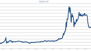 Ein animiertes Gif zeigt das Auf-und-Ab des Bitcoin-Kurses seit April 2013.