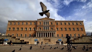 Vögel vor dem Parlamentsgebäude in Athen.