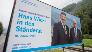 Ein Plakat wirbt für den Einzug von Hans Wicki in den Ständerat.