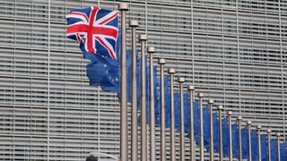 Britische vor mehreren EU-Flaggen
