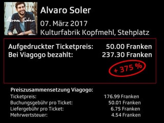 Preisvergleich. Bei Viagogo bezahlt man 375% mehr.