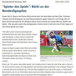 Screenshot eines Kicker-Artikels über Roman Bürki