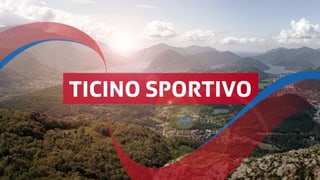 Logo "Ticino Sportivo" Schriftzug - im Hintergrund Berge Himmel und Wolken