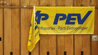 EVP Fahne hängt schief von einer Bretterwand