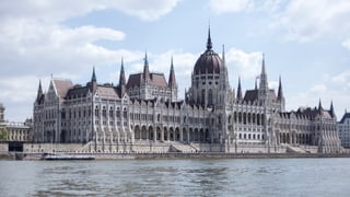 Totale auf das Parlamentsgebäude in Budapest an der Donau.
